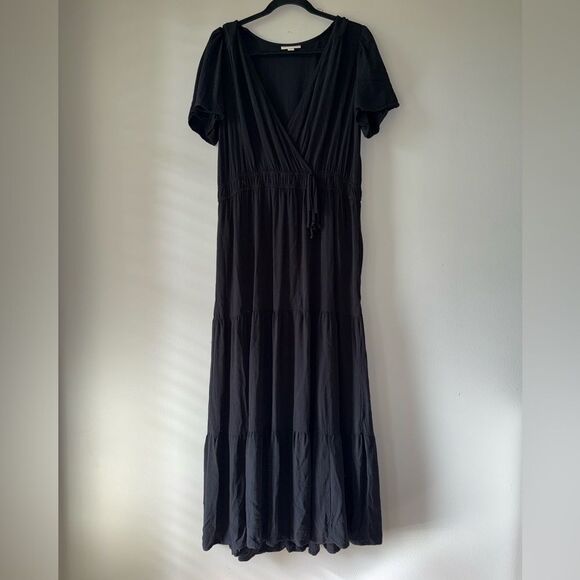 Knox Rose Black Tiered Maxi Dress Short Sleeve Whimsigoth Goth Witchy Size Large - Picture 6 of 6